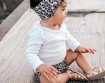 Leopard Bummies - Baby Shorts - Toddler Shorts - Summer Clothing - Girls High Waisted Shorts - Matching Headband