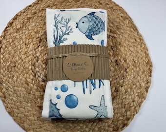 Under the Sea Burp Cloths - Cotton Baby Burpies, Set of 3