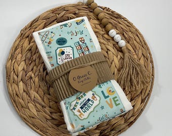 3 pk burp cloths - baby gift - newborn gift - baby shower gift - baby boy