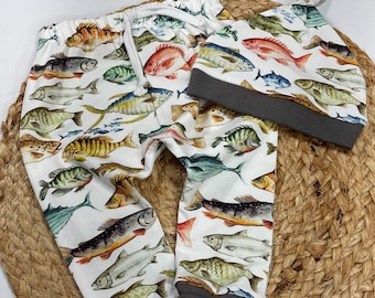 Baby joggers - Baby Leggings- toddler Pants - Matching hat - Baby clothes - Unisex baby gift - fish themed