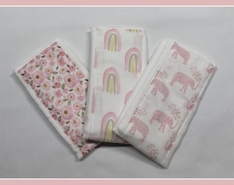 Burp Cloth - 3 pk Burp Cloth - Baby Girl -  Newborn baby gift - Baby shower - Rainbow - Elephants