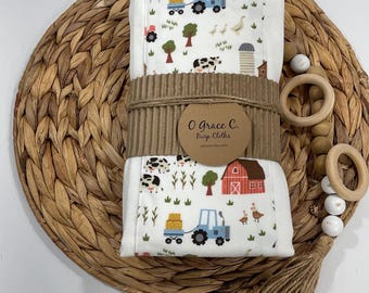 3 pk burp cloths - baby gift - newborn gift - baby shower gift - Farm theme - unisex - Flannel Fabric
