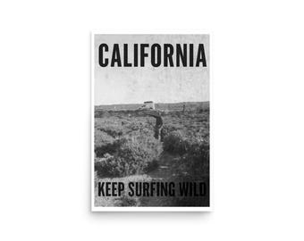 California Surf Poster – Vintage Black & White Photography Print