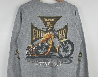 Vintage West Coast Chopper Tshirt Blue Flame Graphics Motorcycle