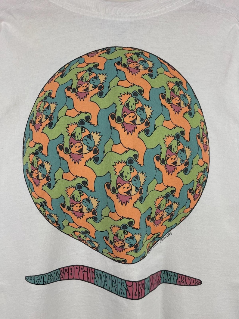 Vintage 90s Liquid Blue Grateful Dead MC Escher Art All Over Print White Tee XL image 4