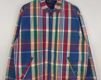 Chaqueta Harrington a rayas y cuadros estilo vintage de los años 90 de Polo Ralph Lauren, talla M.
