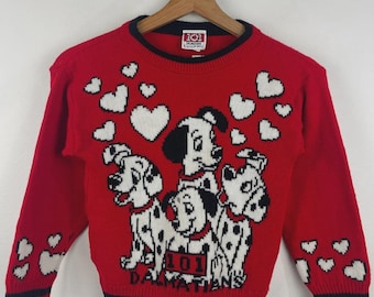 Vintage 90s Disney 101 Dalmatians Red Kids Knit Sweater Size M 8/10