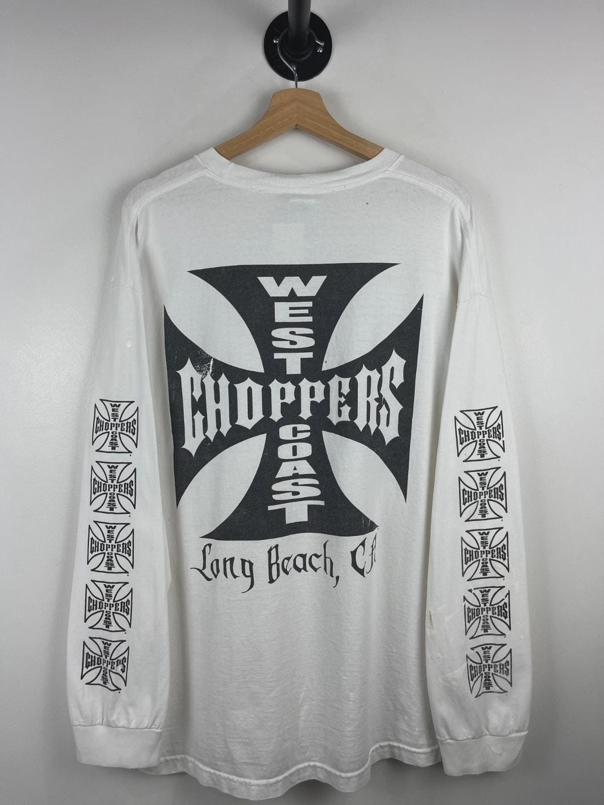 M1623 Vintage 90s West Coast Choppers 灰皿 Vintage West Coast Choppers Long Beach OG Logo White Long Sleeve