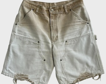 Vintage Carhartt Double Knee Thrashed Light Brown Work Shorts B80 BRN Size 31