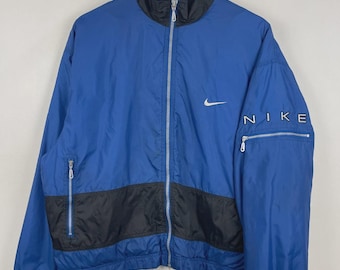 Vintage 90s Nike Swoosh Spellout Blue Windbreaker Size S