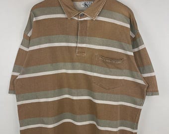 Vintage Calvin Klein Striped Brown Polo Shirt Size XL