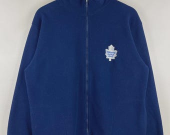 Vintage 90s NHL Toronto Maple Leafs Embroidered Navy Fleece Zip Up Sweater Sz L