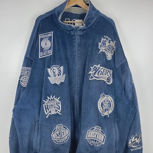 Vintage NBA Unique Team Patch Navy Velour Zip Up Sweater Size 3XL