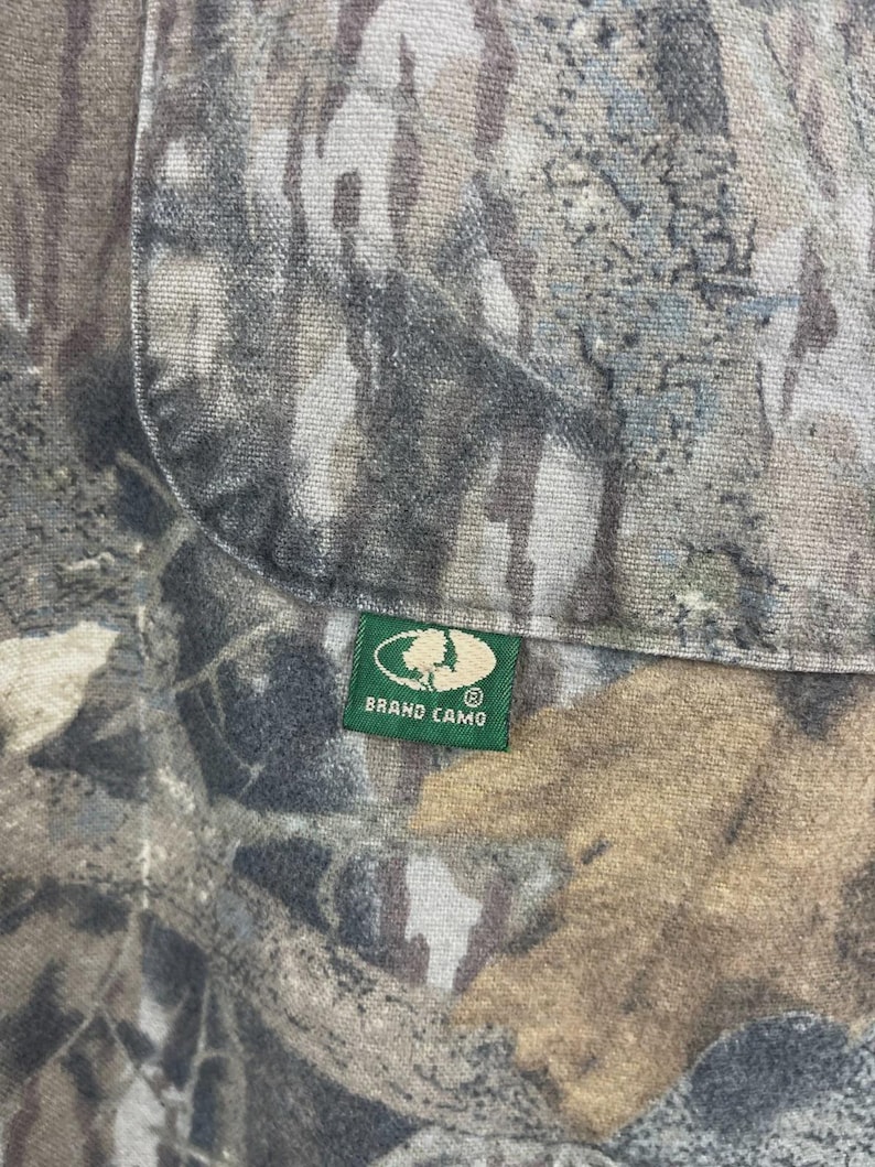 Vintage Mossy Oak Real Tree Camo Cropped Button Up Short Sleeve Shirt Size XL image 3