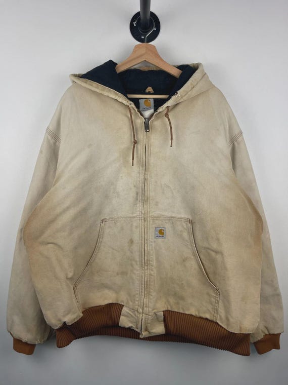 Vintage Carhartt Active Faded Brown Hooded Work Jacket Size XL 