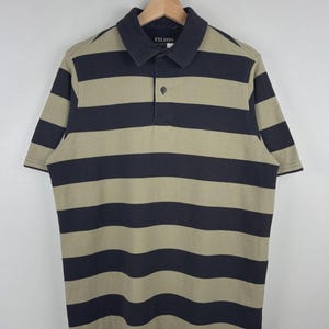 Vintage Filson Striped Black & Beige Polo Shirt Size S image 1