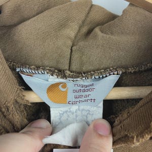 Sudadera con capucha Carhartt vintage de los 90, bordada, color marrón desgastado, talla XL imagen 10