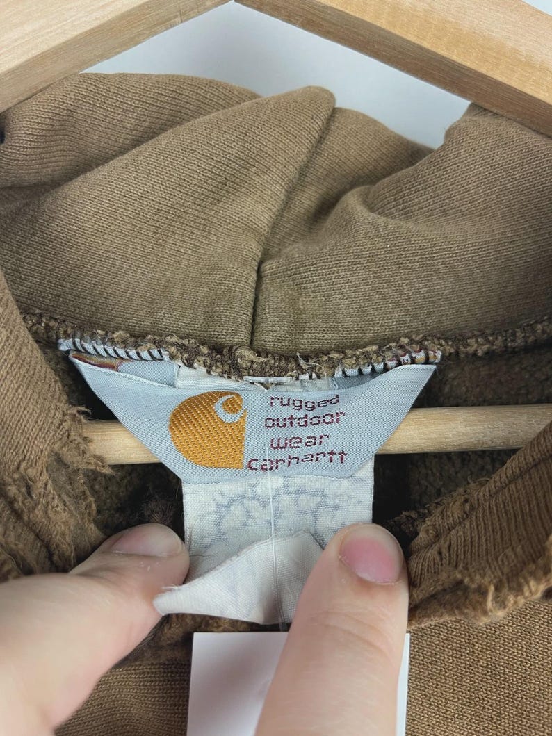 Sudadera con capucha Carhartt vintage de los 90, bordada, color marrón desgastado, talla XL imagen 10