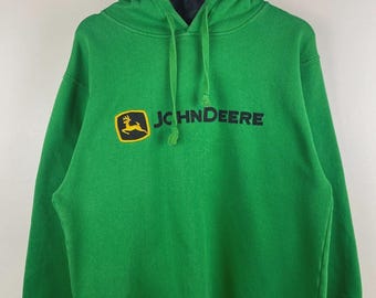 Sudadera con capucha verde bordada vintage de John Deere, talla S