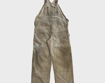 Vintage 90s Carhartt Double Knee Thrashed Light Brown Insulated Overalls Size 44
