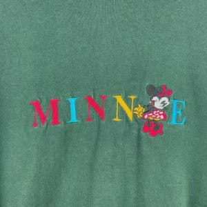 Vintage 90s Disney Minnie Mouse Embroidered Green Tee Size L image 3