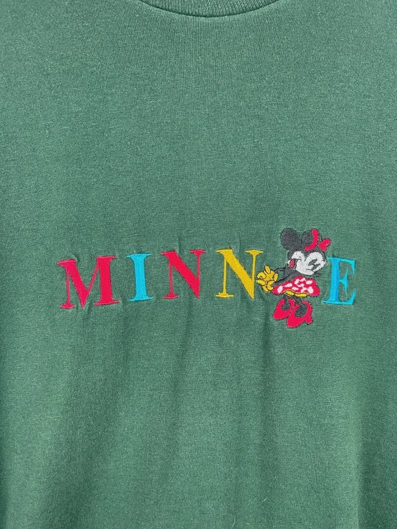 Vintage 90s Disney Minnie Mouse Embroidered Green Tee Size L image 3