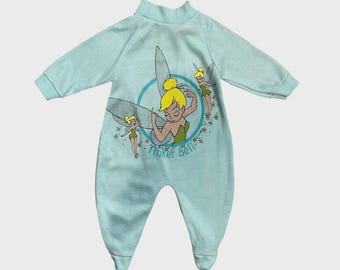 Body de bebé vintage de los 90 de Disney con diseño de Campanilla, color verde, talla 0-6 meses.
