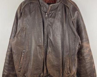 Chaqueta bomber vintage Pour Le Sport de cuero marrón descolorido de los años 90, talla M