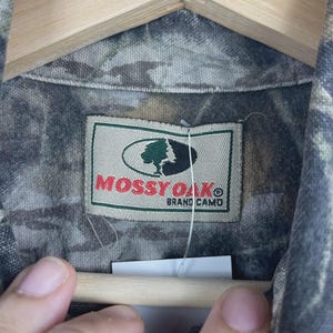 Vintage Mossy Oak Real Tree Camo Cropped Button Up Short Sleeve Shirt Size XL image 7