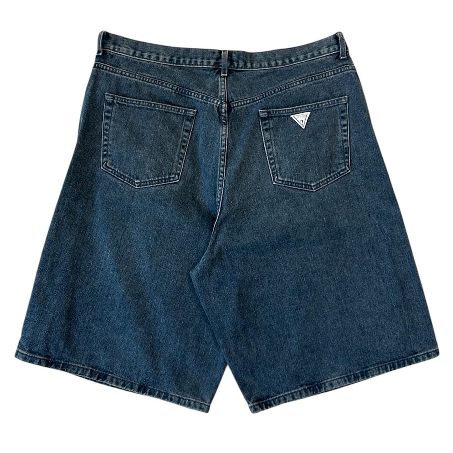 パンツ archive 90s00s guess baggy shorts denim Vintage 90s Guess Baggy Dark Wash Blue Denim Shorts Size 38