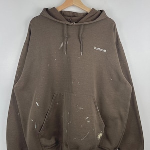 Sweat à capuche Carhartt Spellout Thrashed marron vintage des années 90 taille XL