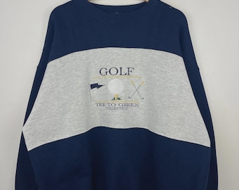 Vintage 90s Golf Tee To The Green Collection Embroidered Grey & Navy Crewneck XL