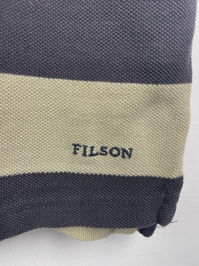 Vintage Filson Striped Black & Beige Polo Shirt Size S image 3