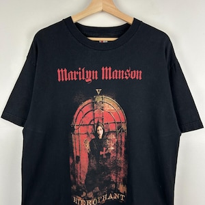 Vintage 2000 Marilyn Manson Hierophant Tarot Card Black Tee Taille L