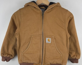 Vintage Carhartt Active Light Brown Kids Hooded Work Jacket Size