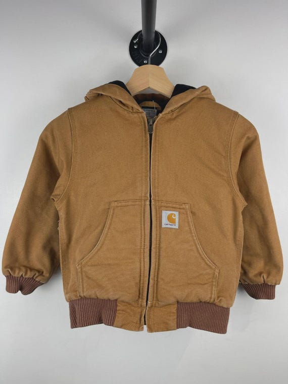 Vintage Carhartt Active Light Brown Kids Hooded Work Jacket Size