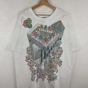 Vintage 90s Liquid Blue Grateful Dead MC Escher Art All Over Print White Tee XL image 1
