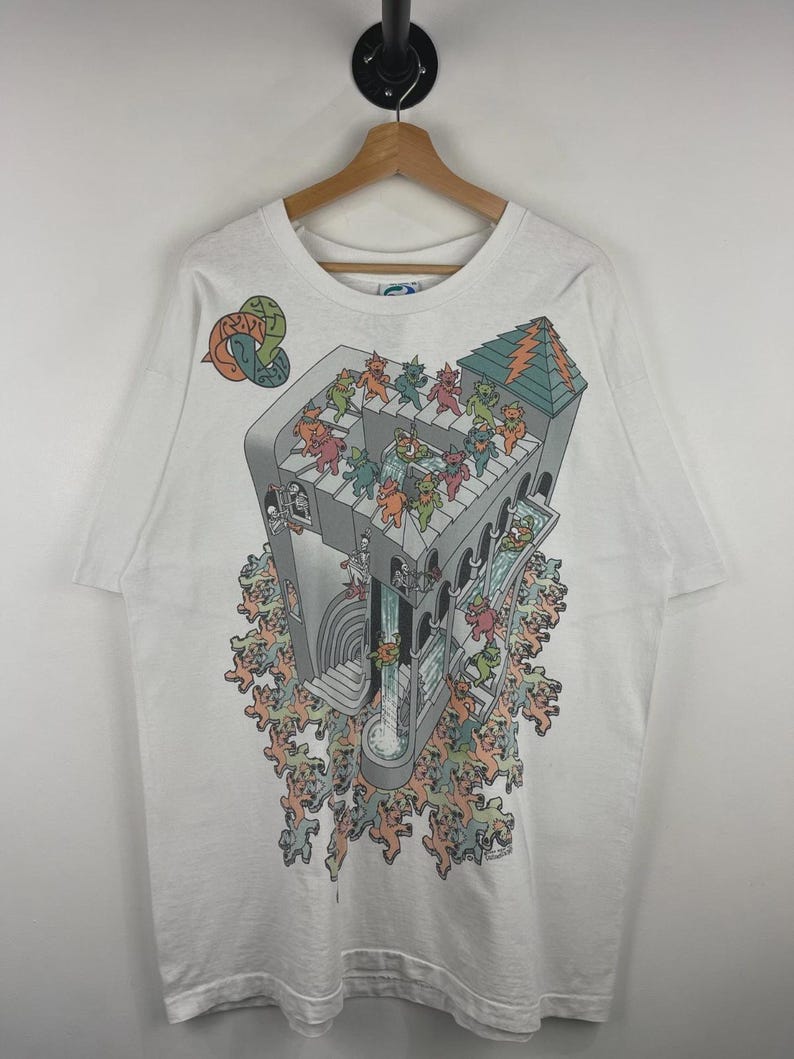 Vintage 90s Liquid Blue Grateful Dead MC Escher Art All Over Print White Tee XL image 1