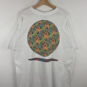 Vintage 90s Liquid Blue Grateful Dead MC Escher Art All Over Print White Tee XL image 2