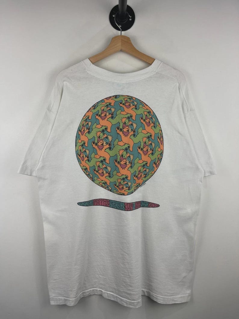 Vintage 90s Liquid Blue Grateful Dead MC Escher Art All Over Print White Tee XL image 2