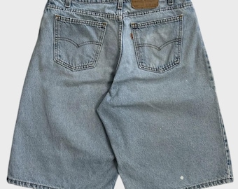 Pantalones cortos vaqueros Levis 560 vintage de los años 90, con etiqueta naranja, lavado claro, color azul, talla 32.