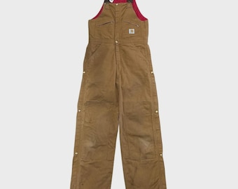 Mono Carhartt vintage de los años 90 con doble rodilla y aislamiento térmico, color marrón claro, modelo R04BRN, talla 34.