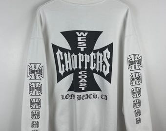 Vintage West Coast Chopper Tshirt Blue Flame Graphics Motorcycle
