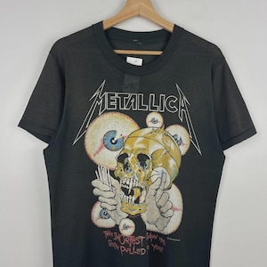 T-shirt noir délavé avec paille la plus courte de Metallica, vintage des années 80, taille L