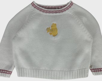 Suéter blanco de punto vintage de los 90 de Winnie the Pooh de Disney para niños pequeños, talla 18 M.