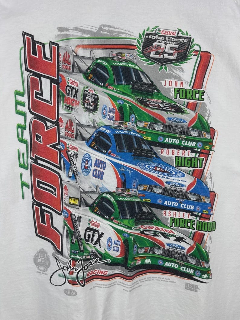 Vintage NHRA Team Force Racing White Tee Size L image 3