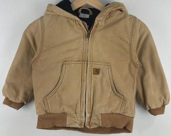 Toddler Kids Vintage 90's Carhartt Dark Green Quilted Hooded