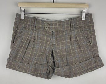 Shorts mini a cuadros marrones vintage Y2K de Abercrombie & Fitch para mujer, talla 32
