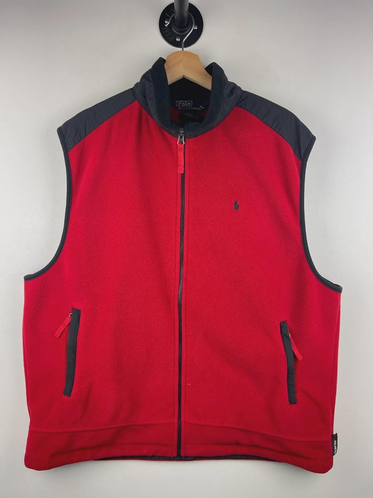 Vintage 90s Polo Ralph Lauren Polartec Red Fleece Zip up Vest Size