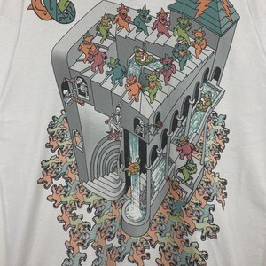 Vintage 90s Liquid Blue Grateful Dead MC Escher Art All Over Print White Tee XL image 3